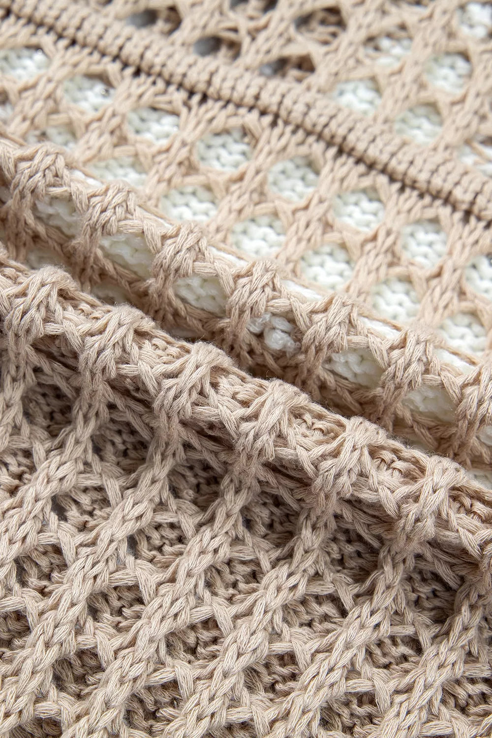 Mocha star pattern crochet hooded knit cover-up with drawstring, perfect for casual wear, by Trendsi.