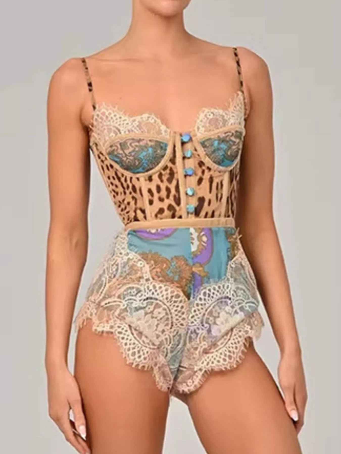 Leopard Print Lace Trim Romper - Redemption By Ashley North