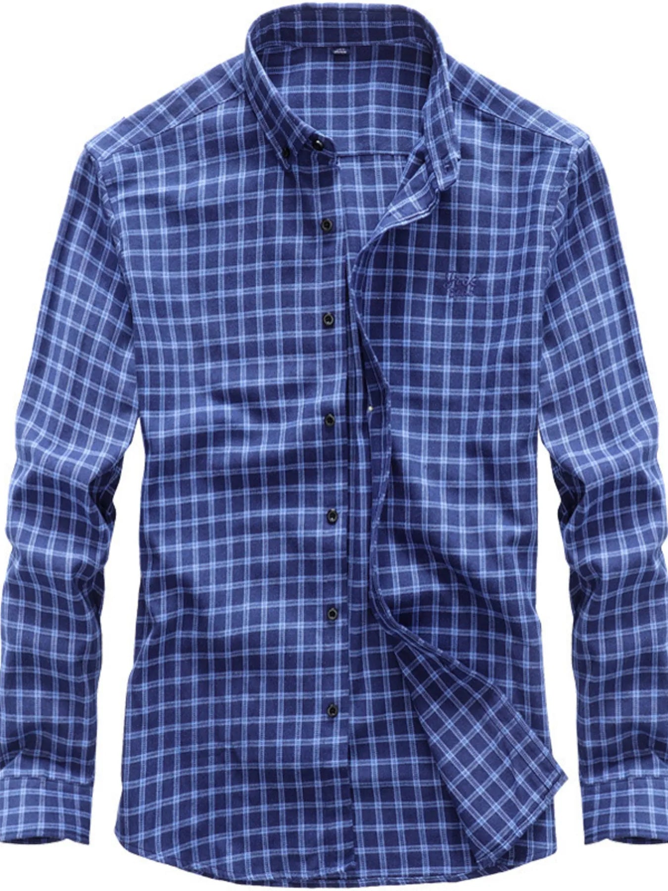 Men's plus size plaid button-down shirt in mustard, classic full-size design by Trendsi, casual and comfortable for everyday wear.