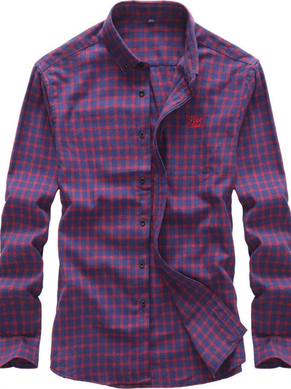 Men's plus size classic plaid button-down shirt in mustard, from Trendsi, featuring a full-size fit and traditional pattern.