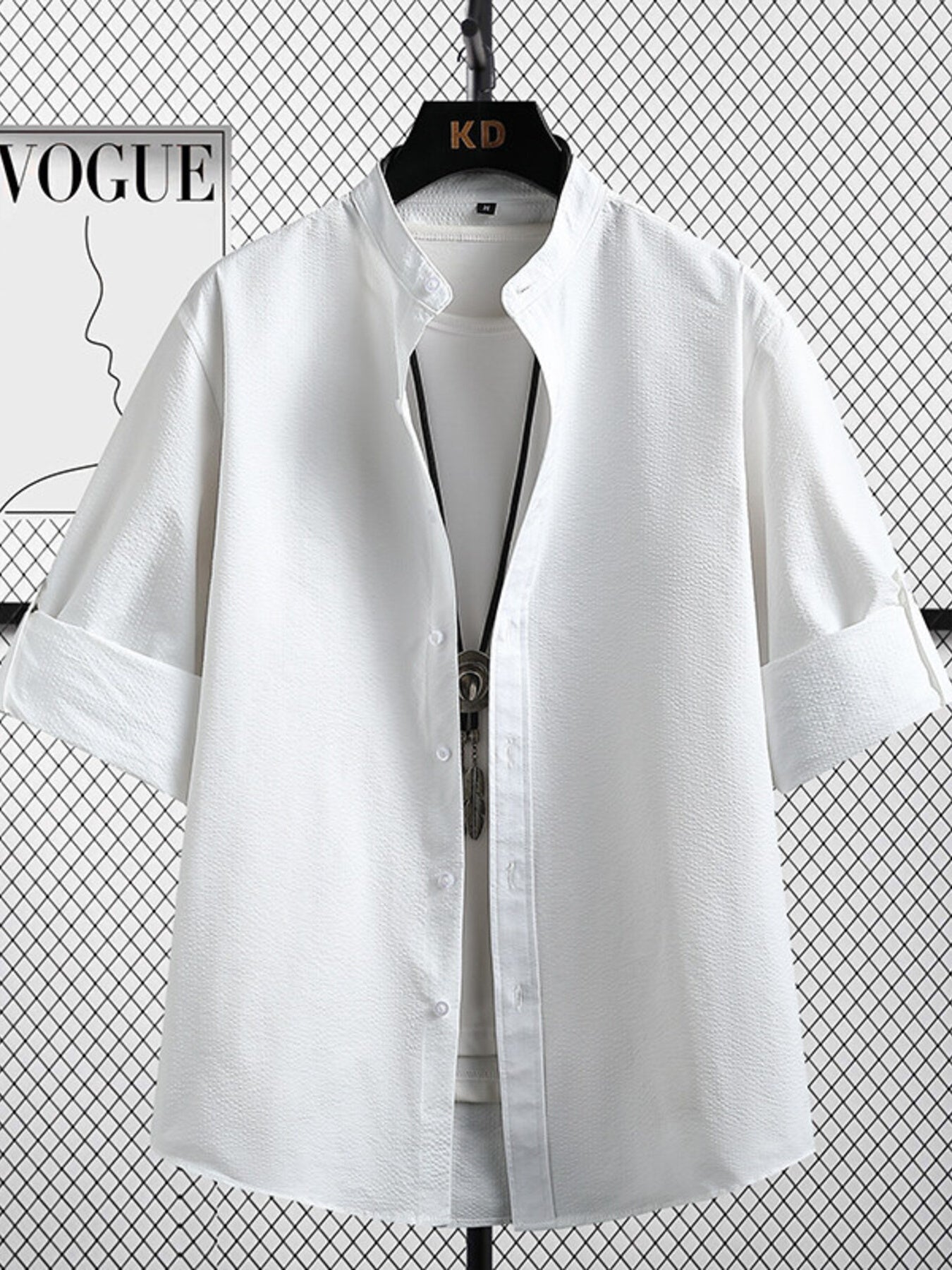 Men's plus size casual button-up shirt with three-quarter sleeves, stylish and comfortable, by Trendsi.