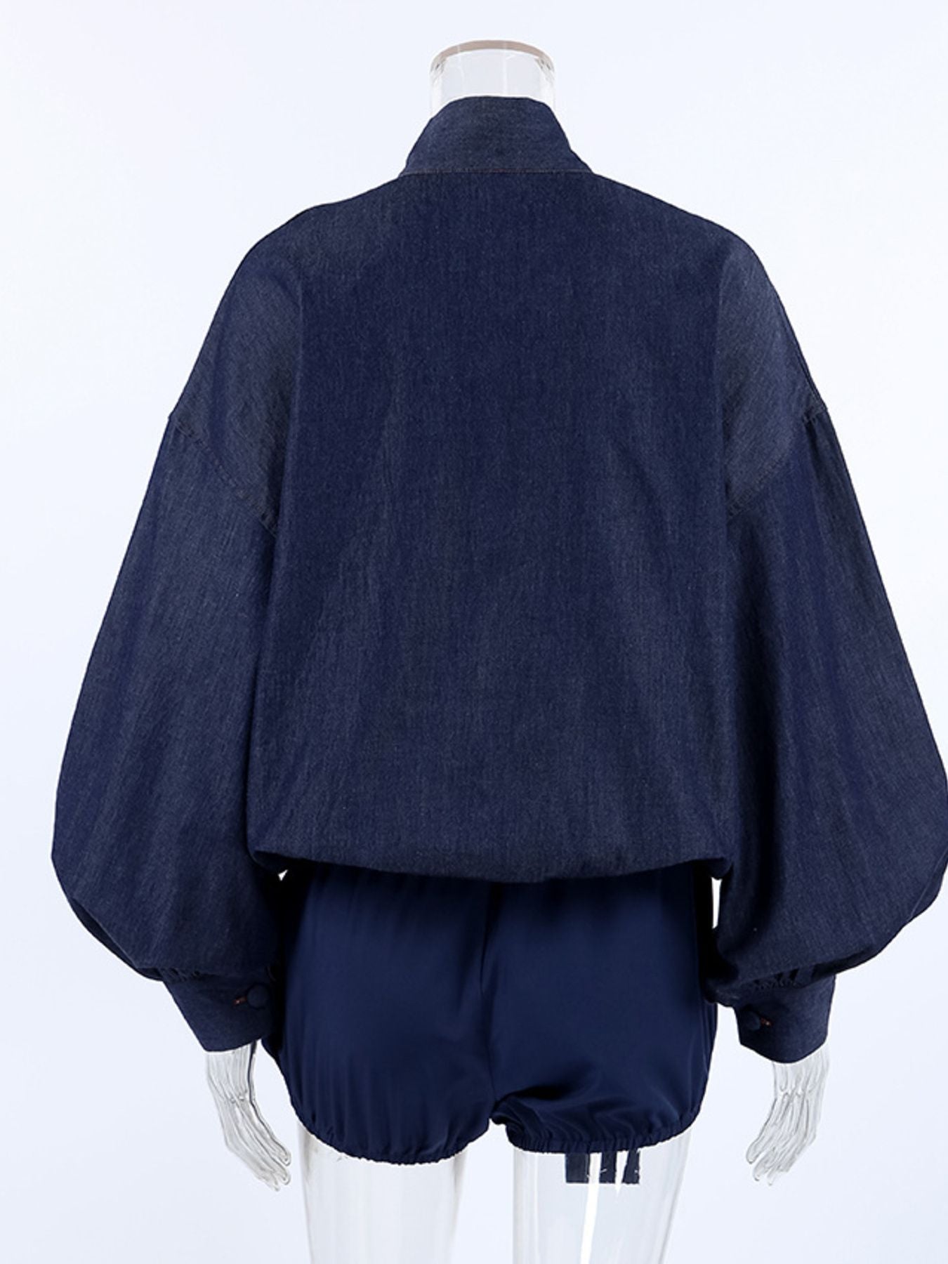 Navy tie-front denim top and matching shorts set by Trendsi, casual summer outfit with front tie detail and relaxed fit.