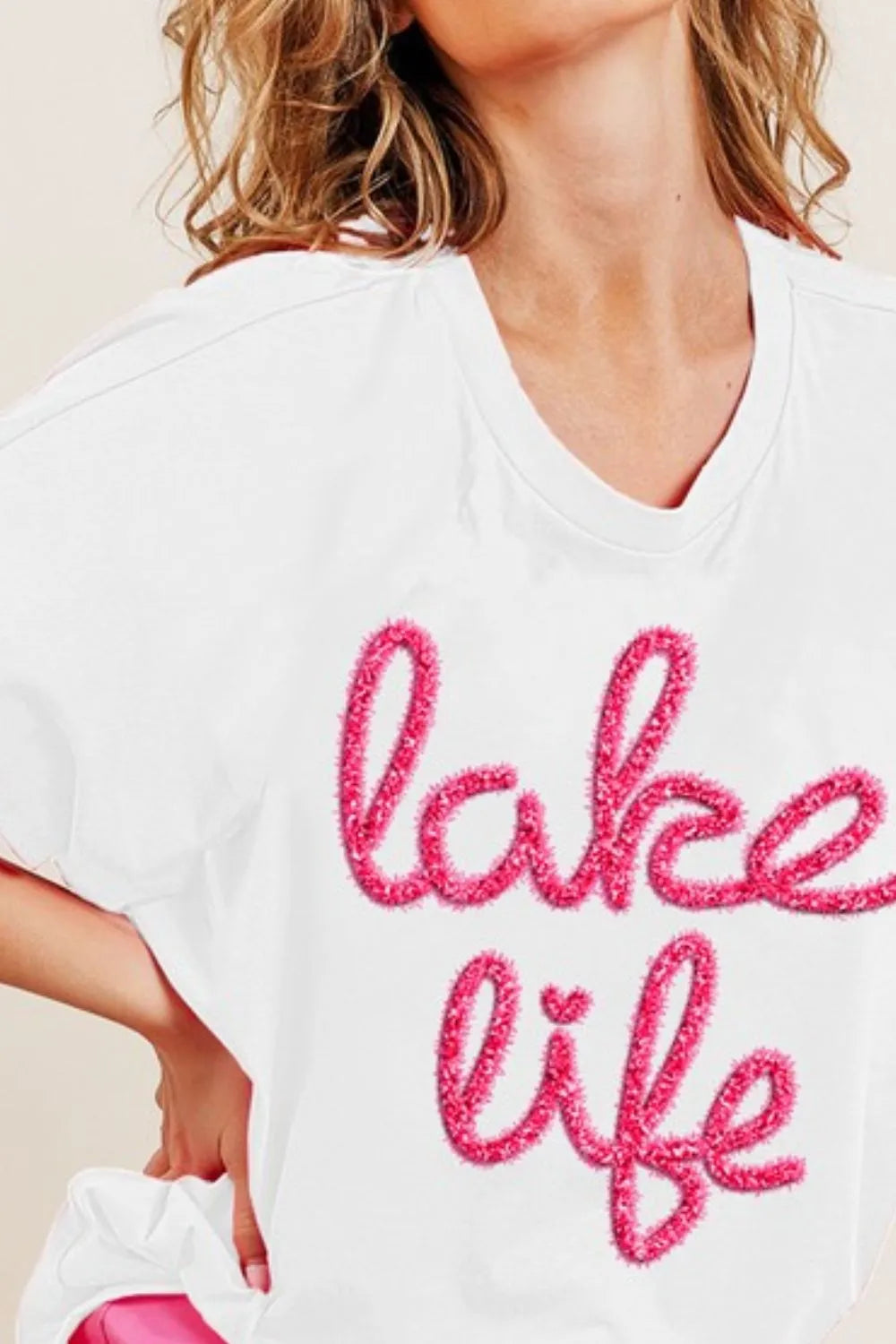 BiBi Metallic Letter Short Dolman Sleeve Top - Redemption By Ashley North