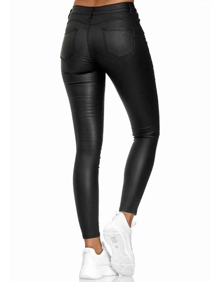 Black high-waisted leather skinny pants from Trendsi, stylish and fitted pants perfect for a chic, effortless look.