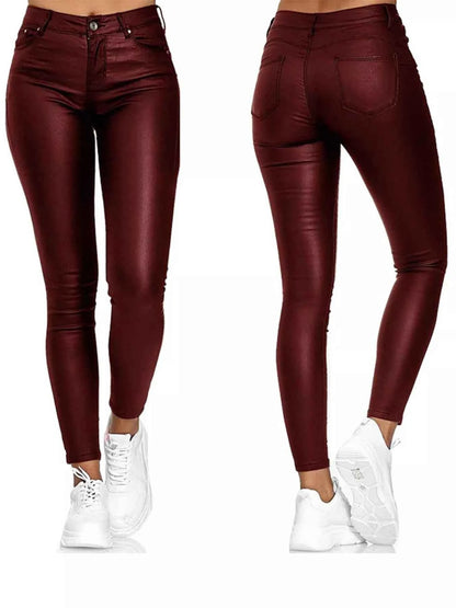Black high-waisted leather skinny pants by Trendsi, stylish and fitted pants for a chic, effortless look.