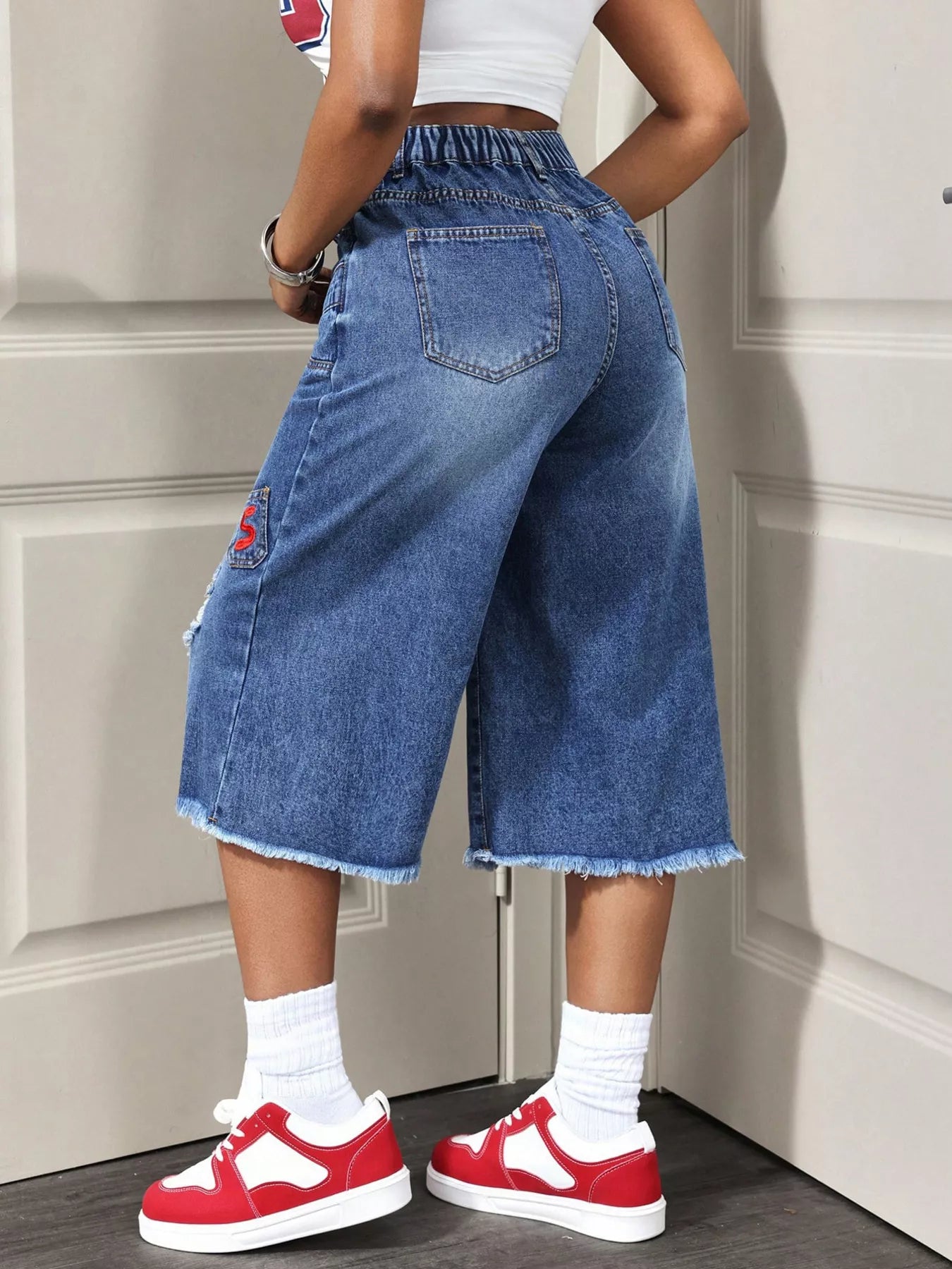 Distressed Wide-Leg Denim Capris - Redemption By Ashley North