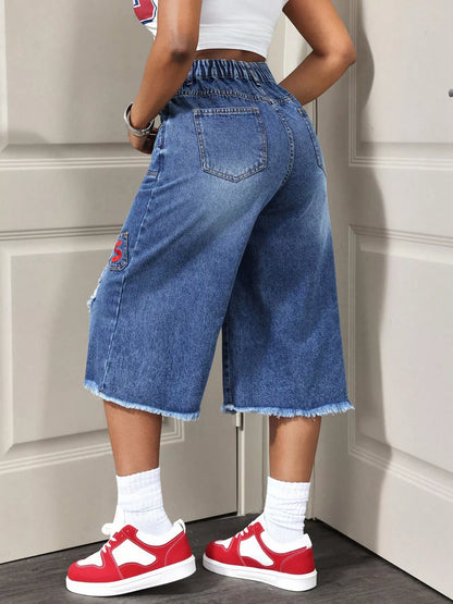 Distressed Wide-Leg Denim Capris - Redemption By Ashley North
