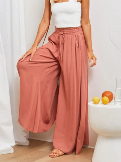 Coral high waist wide leg pants by Trendsi, featuring a relaxed fit and flowing silhouette, perfect for casual or chic outfits.
