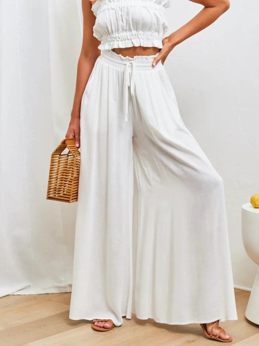 Coral high waist wide leg pants by Trendsi, featuring a relaxed fit and flowing fabric, perfect for stylish casual wear.