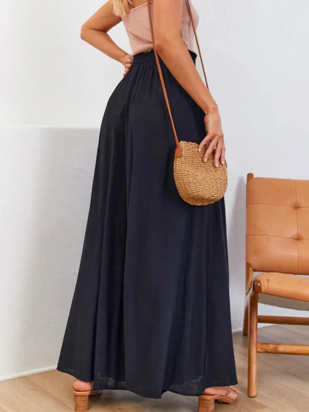 Coral high waist wide leg pants by Trendsi, featuring a relaxed fit and flowing fabric for a stylish, comfortable look.