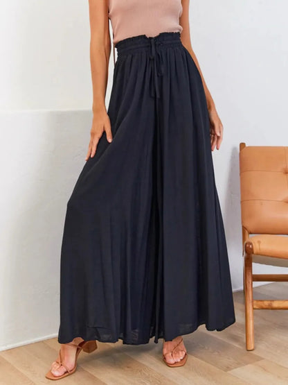 Coral high waist wide-leg pants by Trendsi, featuring a flowy fit and comfortable waistband, perfect for casual or chic outfits.