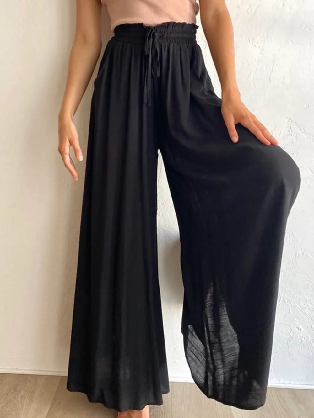 Coral high waist wide leg pants by Trendsi, featuring a relaxed fit and flowing silhouette, perfect for stylish casual wear.