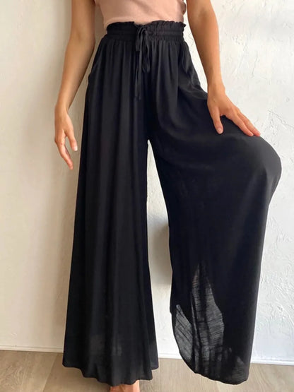 Coral high waist wide leg pants by Trendsi, featuring a relaxed fit and flowing silhouette, perfect for stylish casual wear.