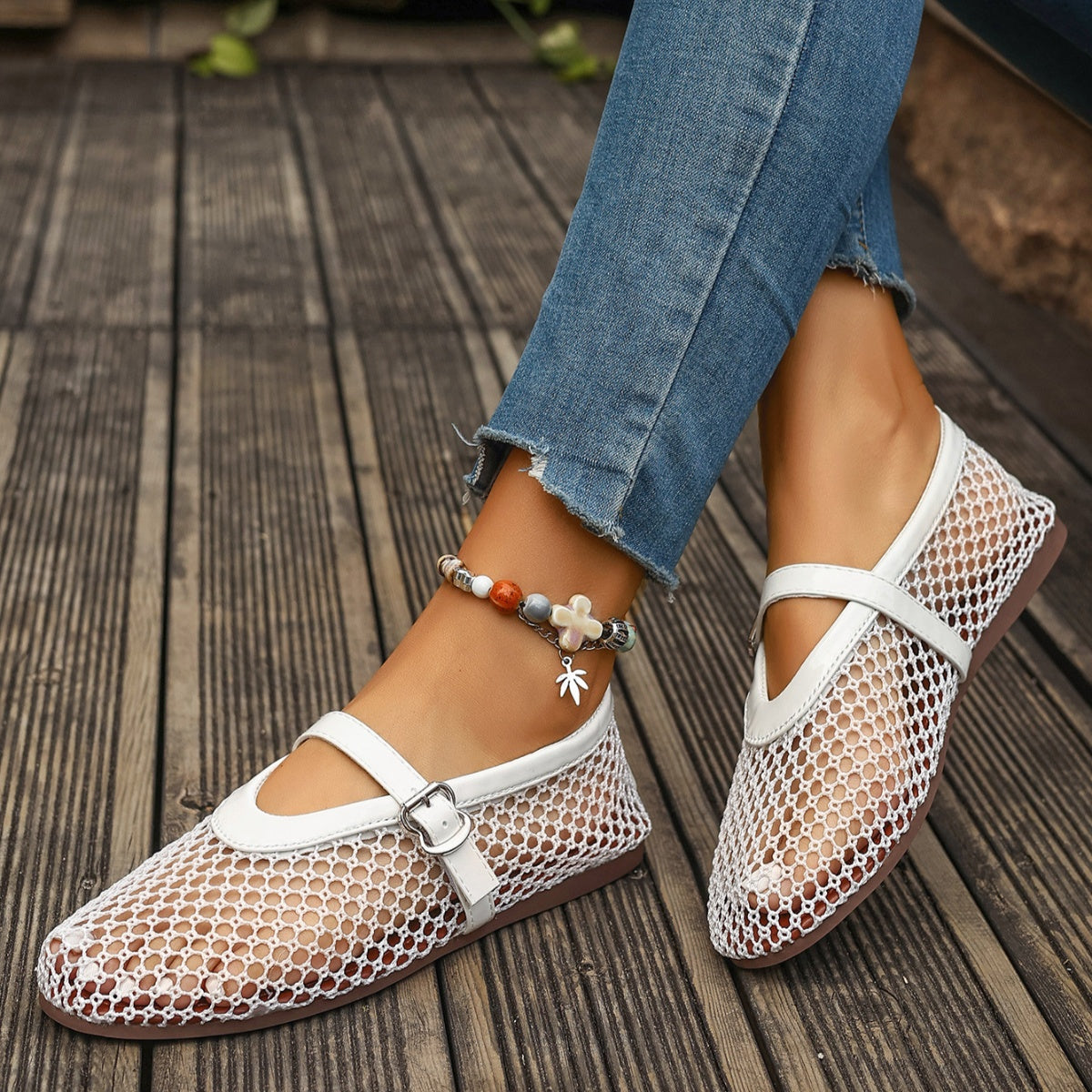 Trendsi round toe slip-on shoes with a sleek design, featuring a smooth upper and comfortable sole.