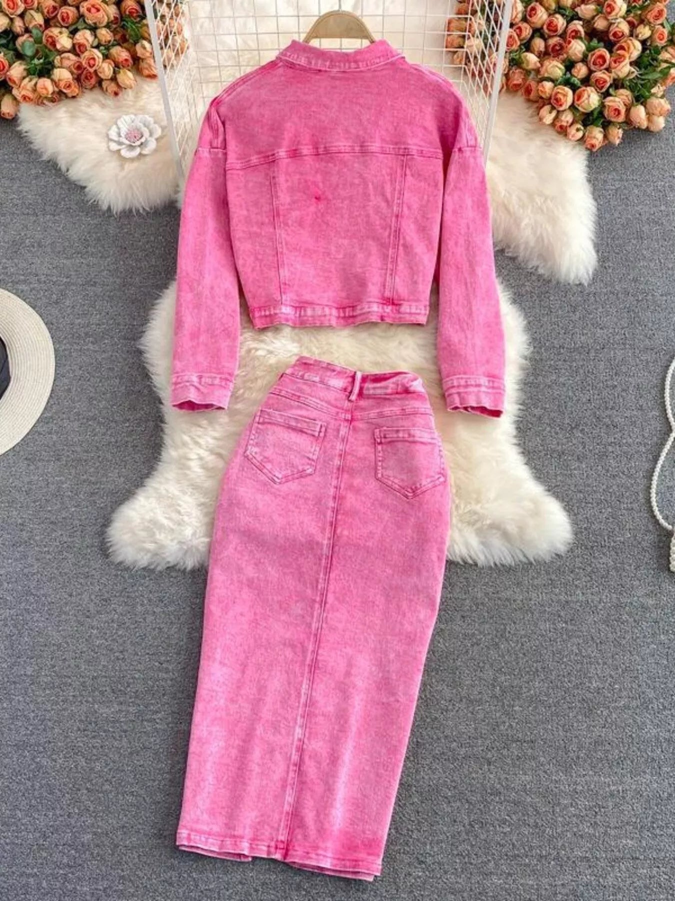 Button Up Jacket and Slit Skirt Denim Set - Redemption By Ashley North