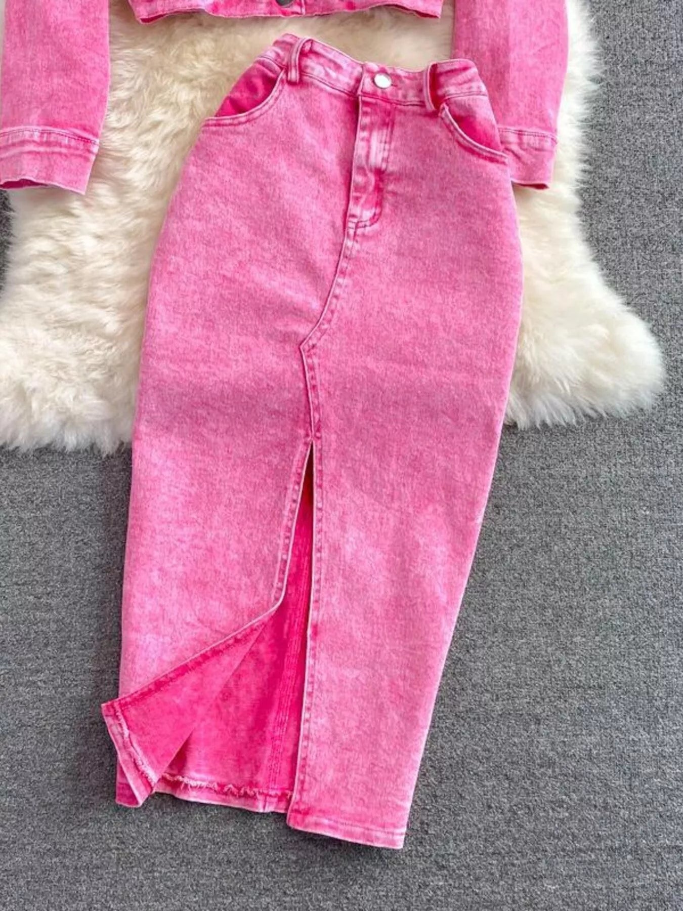 Button Up Jacket and Slit Skirt Denim Set - Redemption By Ashley North