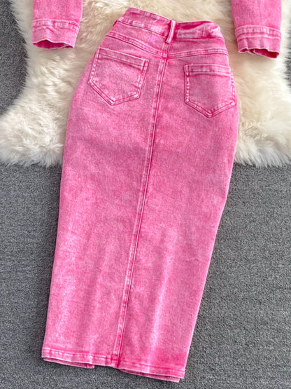 Button Up Jacket and Slit Skirt Denim Set - Redemption By Ashley North