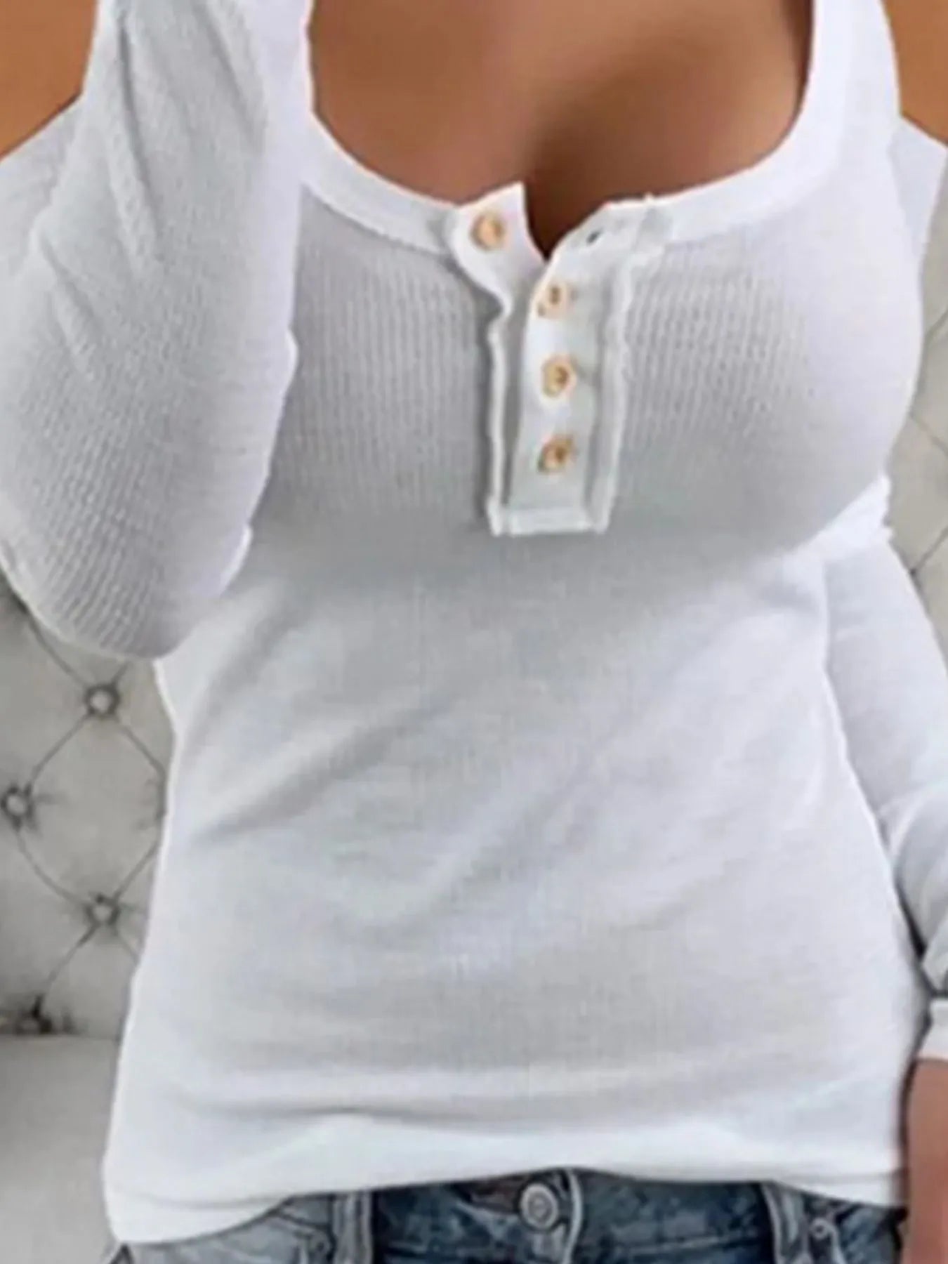 Pink cold shoulder ribbed Henley T-shirt with button detail, featuring a relaxed fit and stylish design from Trendsi.