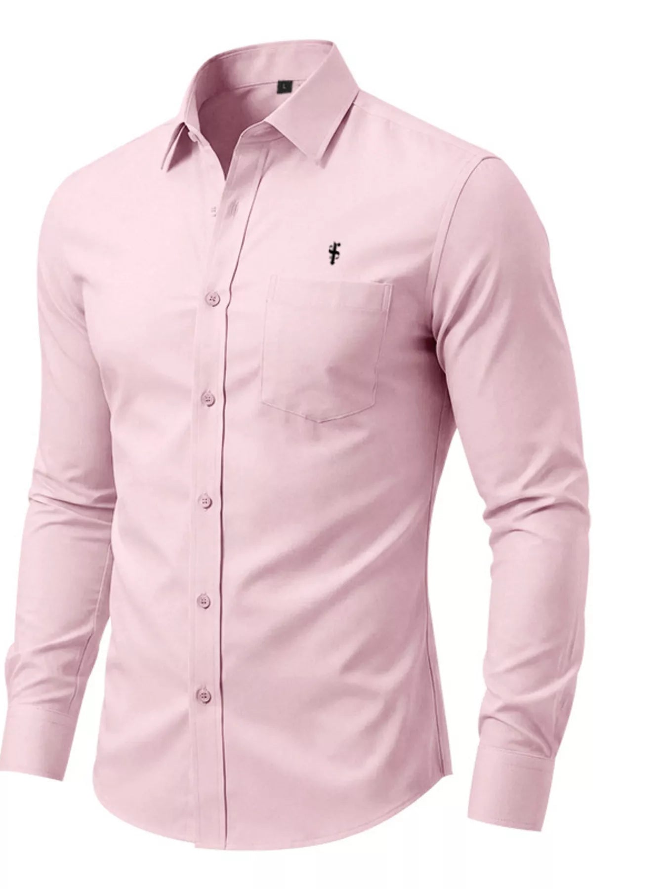 Men's pink full-size slim fit button-up shirt by Trendsi, designed for plus size, shown on a hanger with a collared front.