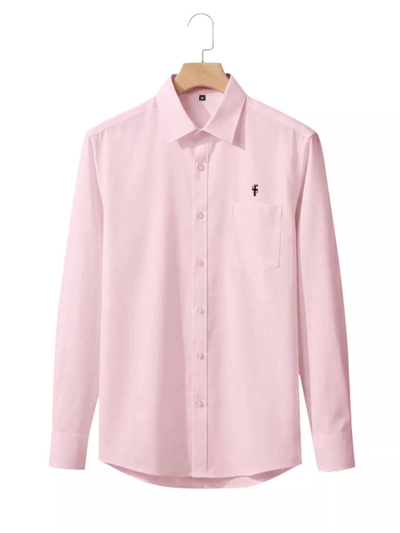 Men's pink full-size slim fit button-up shirt by Trendsi, styled on a mannequin with collar and long sleeves.