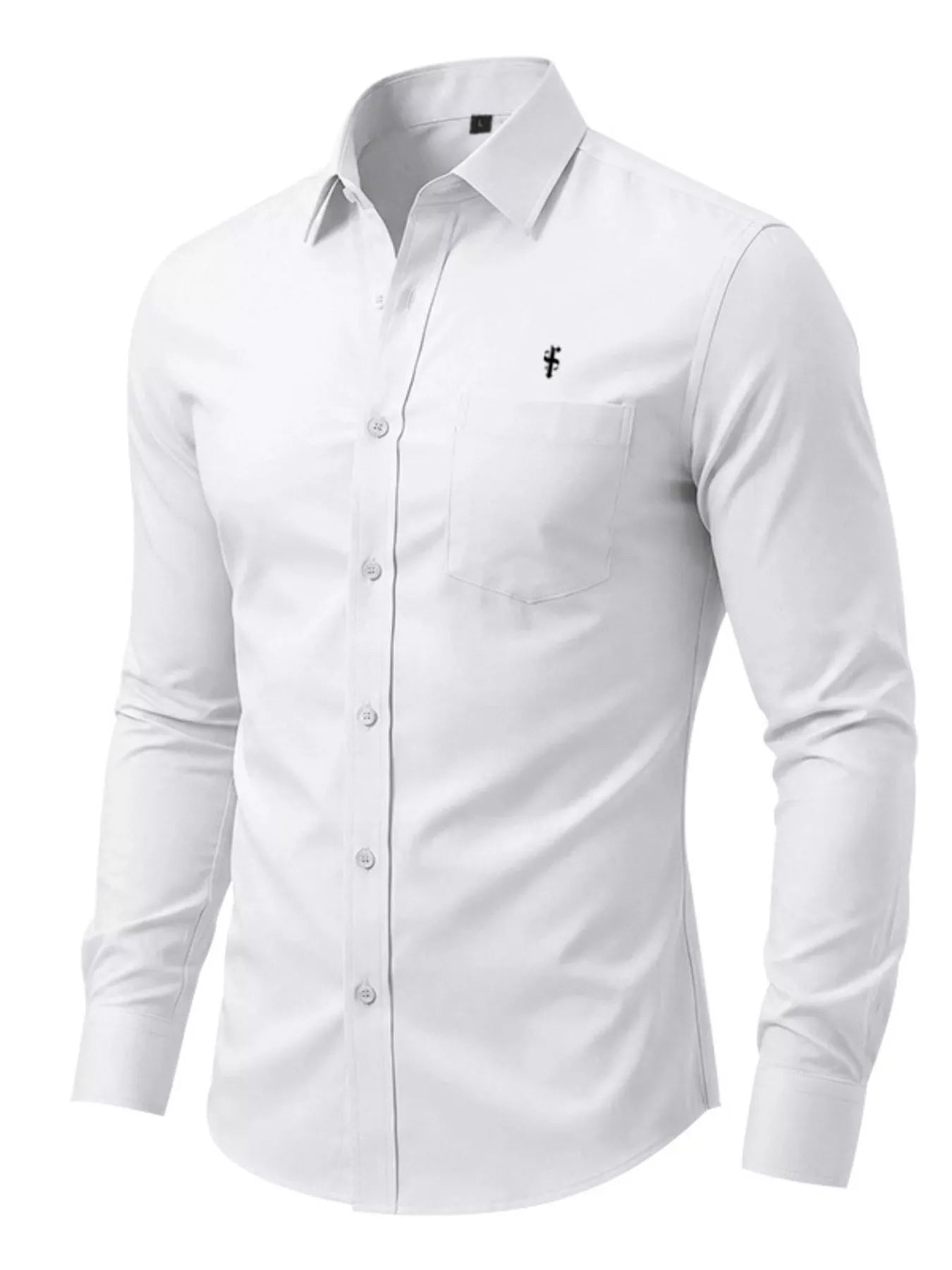 Pink men's full-size slim fit button-up shirt by Trendsi, showing a tailored design with a classic collar and long sleeves.