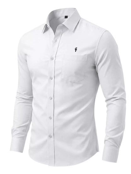 Pink men's full-size slim fit button-up shirt by Trendsi, showing a tailored design with a classic collar and long sleeves.