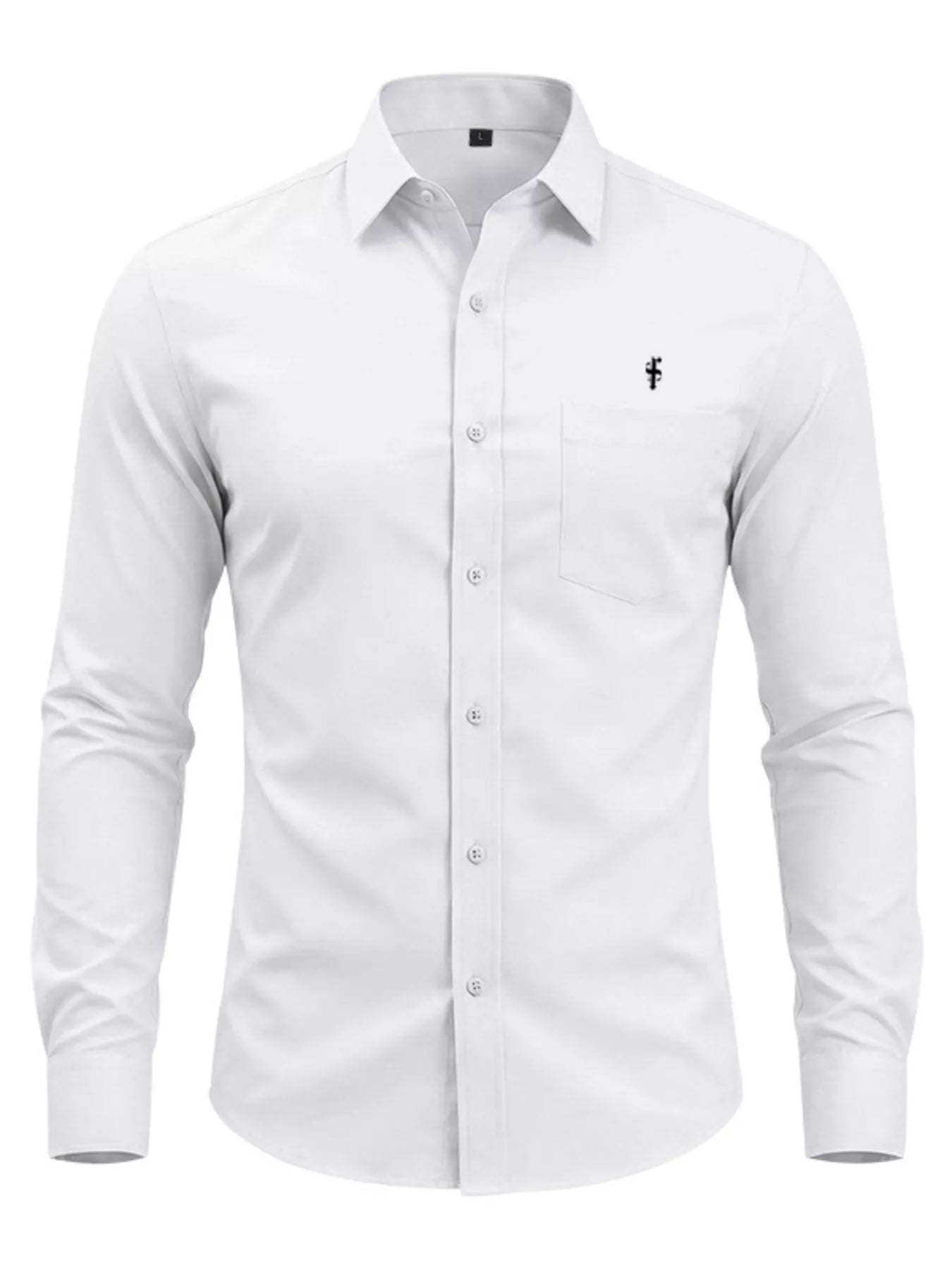 Men's plus size pink slim fit button-up shirt by Trendsi, full size, with collar and long sleeves, styled for casual or professional wear.
