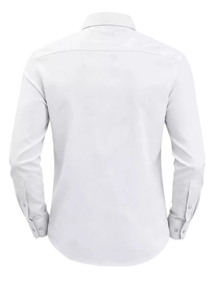 Pink men's full-size slim fit button-up shirt by Trendsi, showcasing a tailored look with a classic collar and long sleeves.