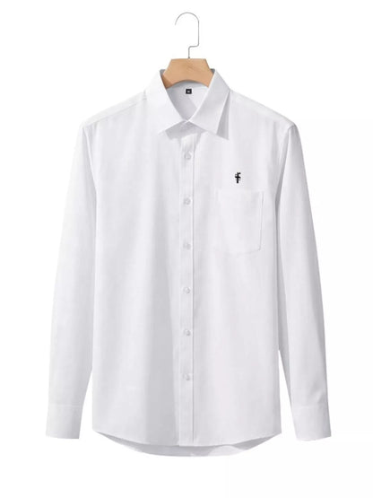 Men's pink slim fit button-up shirt in plus size by Trendsi, full-size men's dress shirt with a classic collar and long sleeves.