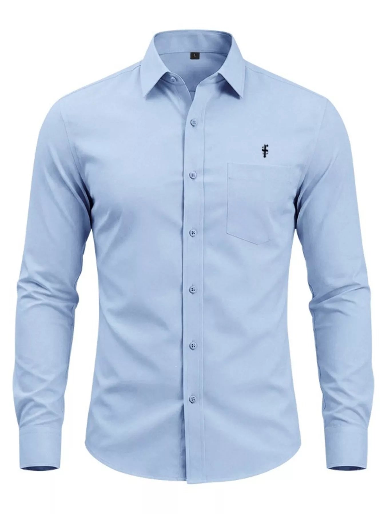 Men's pink full-size slim fit button-up shirt by Trendsi, featuring a classic collar and long sleeves, ideal for casual or formal wear.