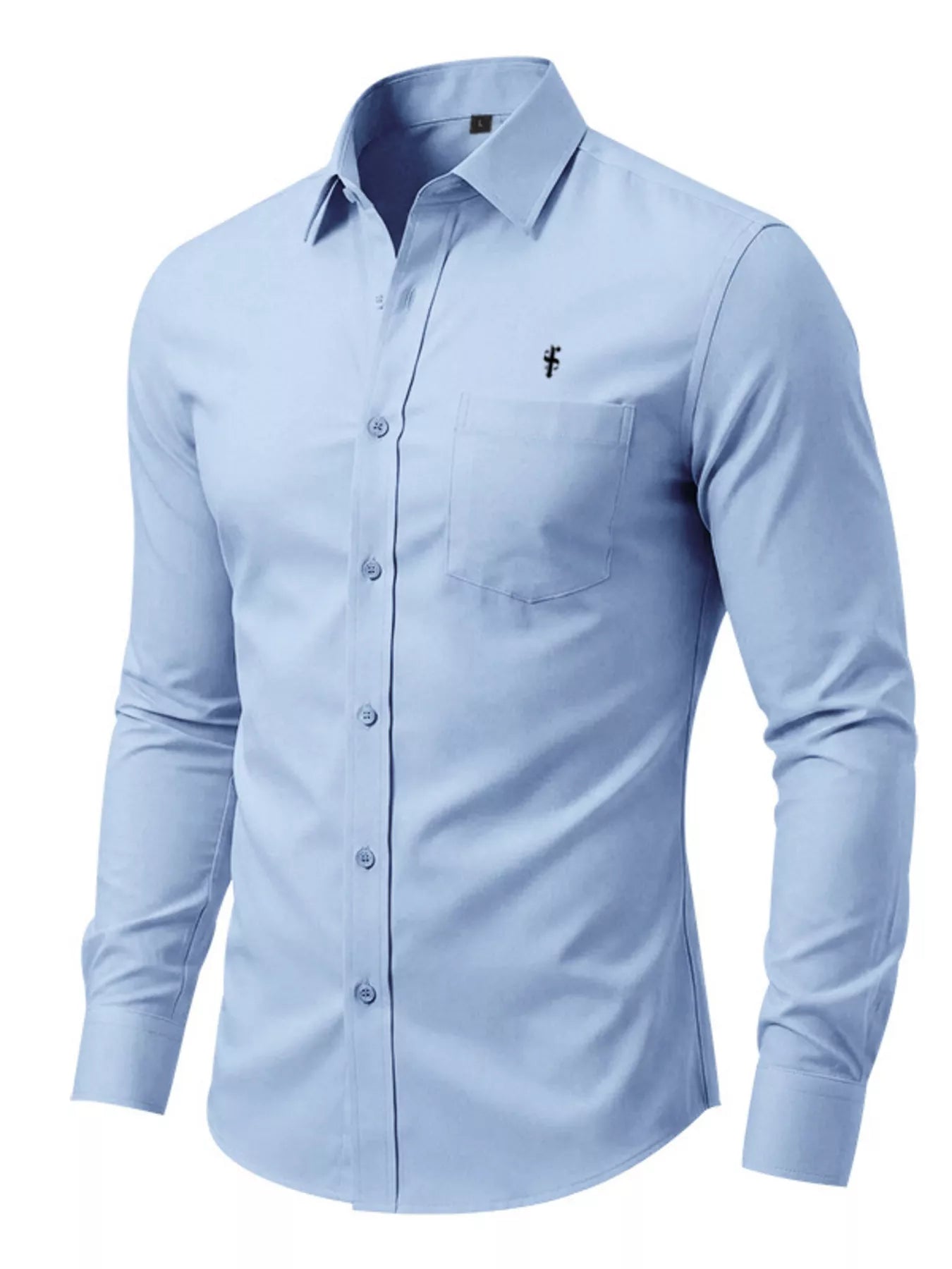 Pink men's slim fit full-size button-up shirt by Trendsi, shown flat with collar and long sleeves, plus size style.