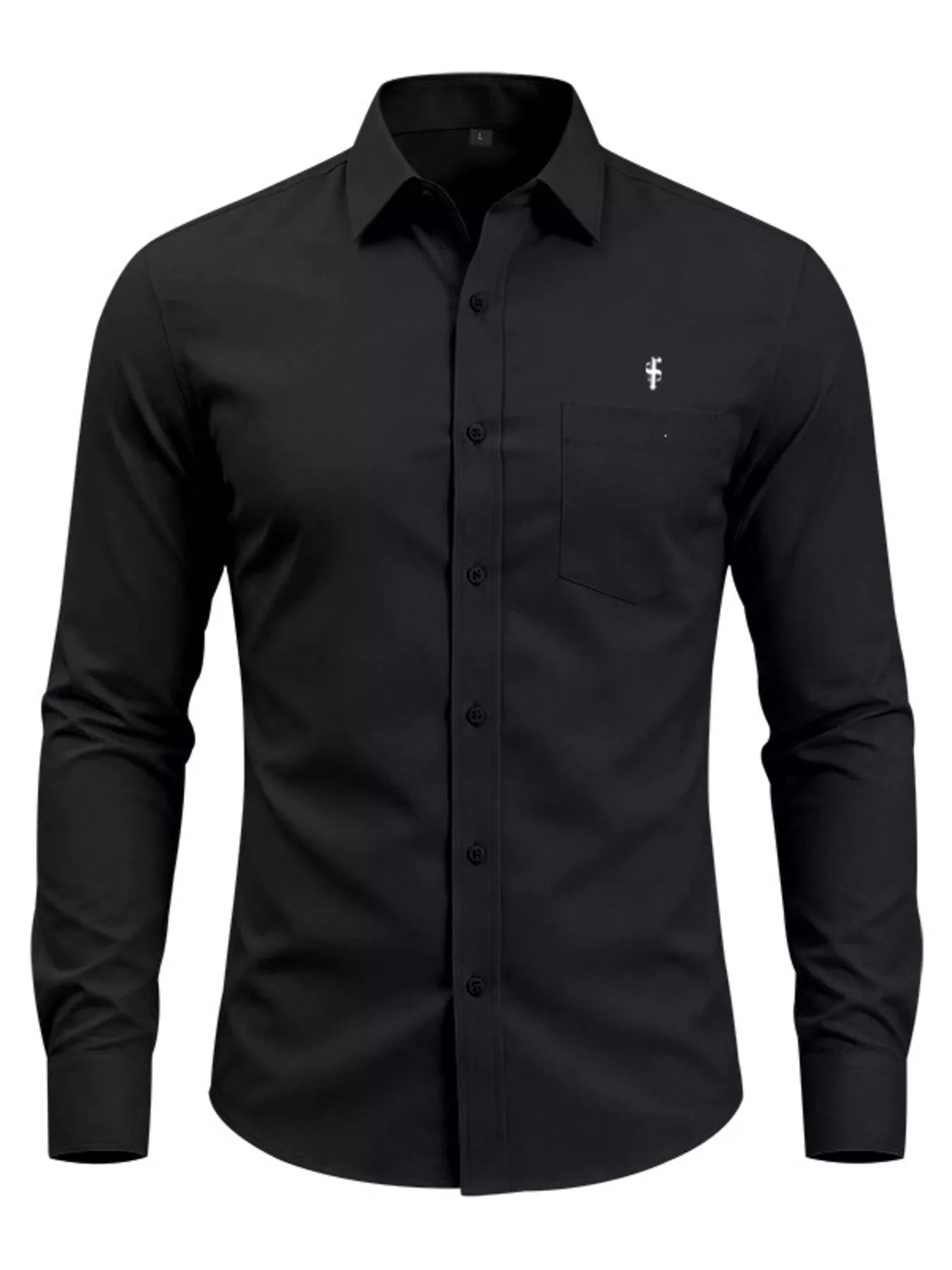 Pink men's full-size slim fit button-up shirt by Trendsi, featuring a classic collar and long sleeves, styled for plus size.