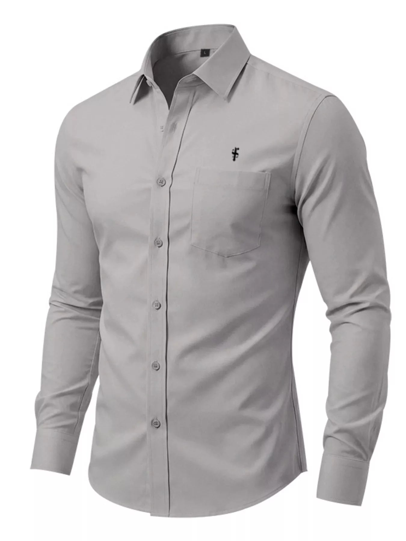 Men's pink full-size slim fit button-up shirt by Trendsi, showing the tailored collar and long sleeves, plus size for a modern look.