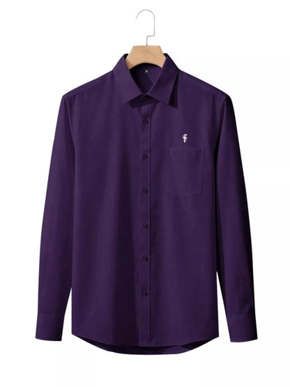 Pink men's full-size slim fit button-up shirt by Trendsi, showing the tailored collar and front buttons on a model.