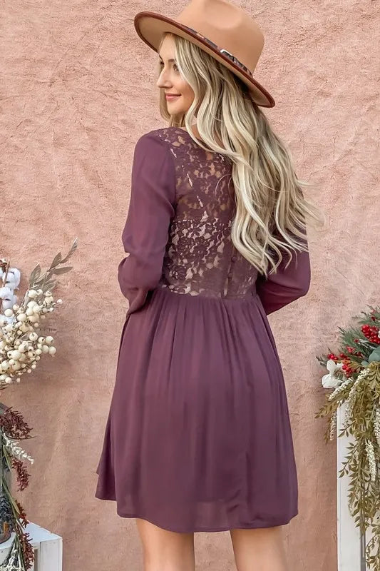And The Why Back Lace Button Down Detail Bell Sleeve Dress - Redemption By Ashley North