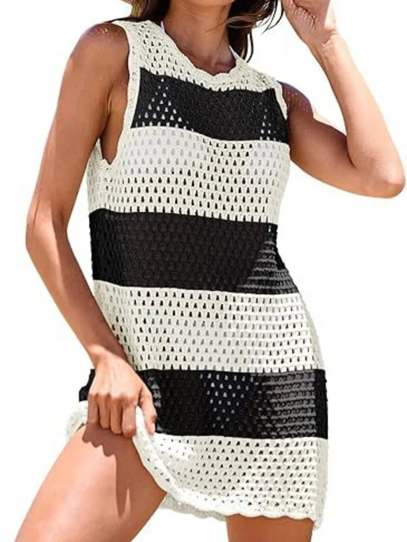 Color Block Openwork Sleeveless Cutout Back Cover-Up - Redemption By Ashley North