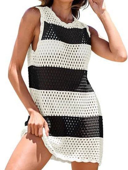 Color Block Openwork Sleeveless Cutout Back Cover-Up - Redemption By Ashley North