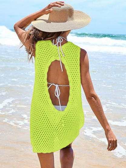 Color Block Openwork Sleeveless Cutout Back Cover-Up - Redemption By Ashley North