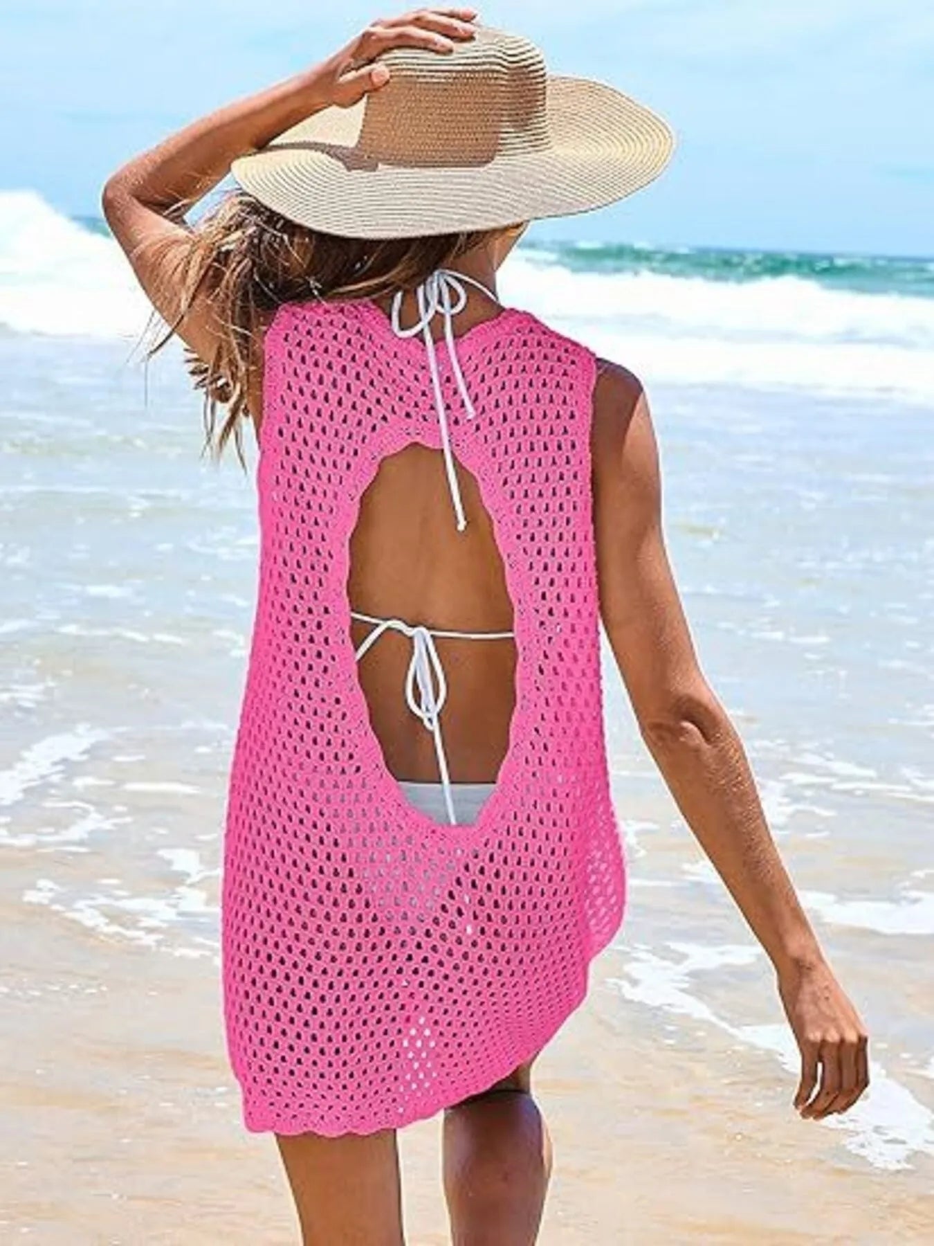 Color Block Openwork Sleeveless Cutout Back Cover-Up - Redemption By Ashley North