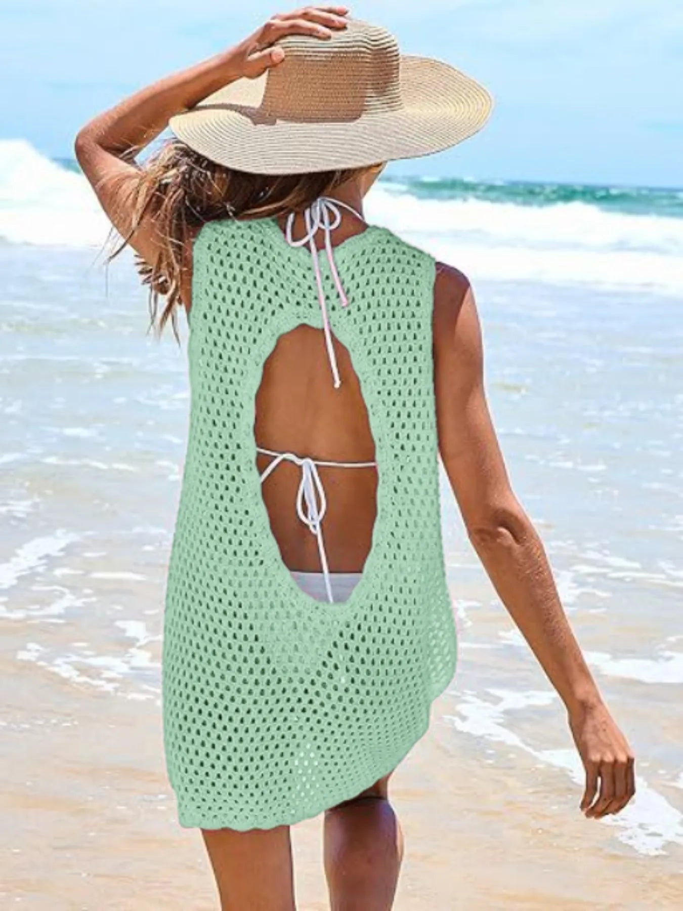 Color Block Openwork Sleeveless Cutout Back Cover-Up - Redemption By Ashley North