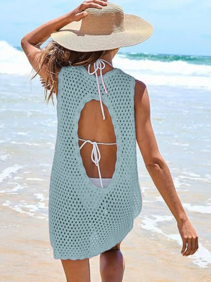 Color Block Openwork Sleeveless Cutout Back Cover-Up - Redemption By Ashley North