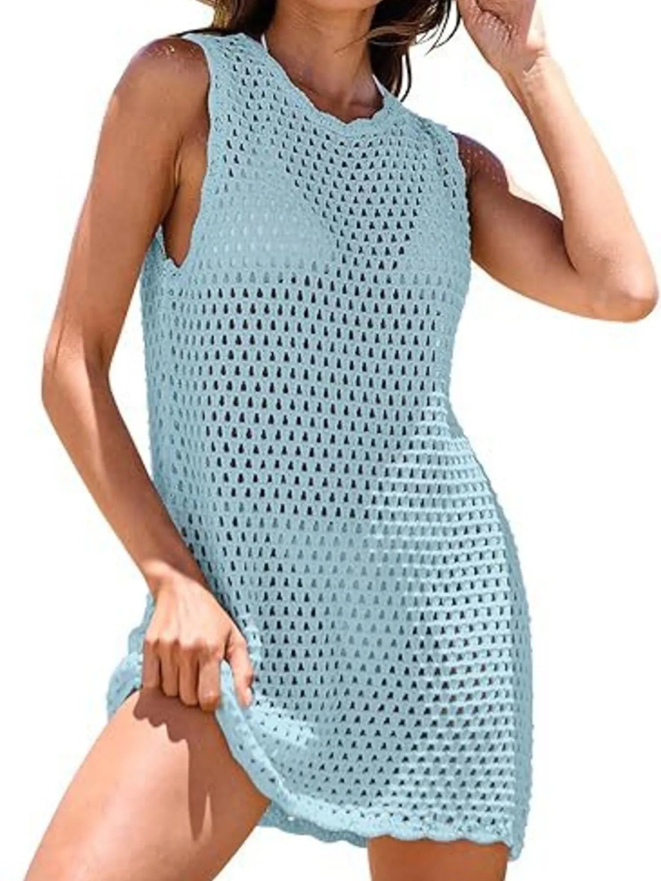Color Block Openwork Sleeveless Cutout Back Cover-Up - Redemption By Ashley North