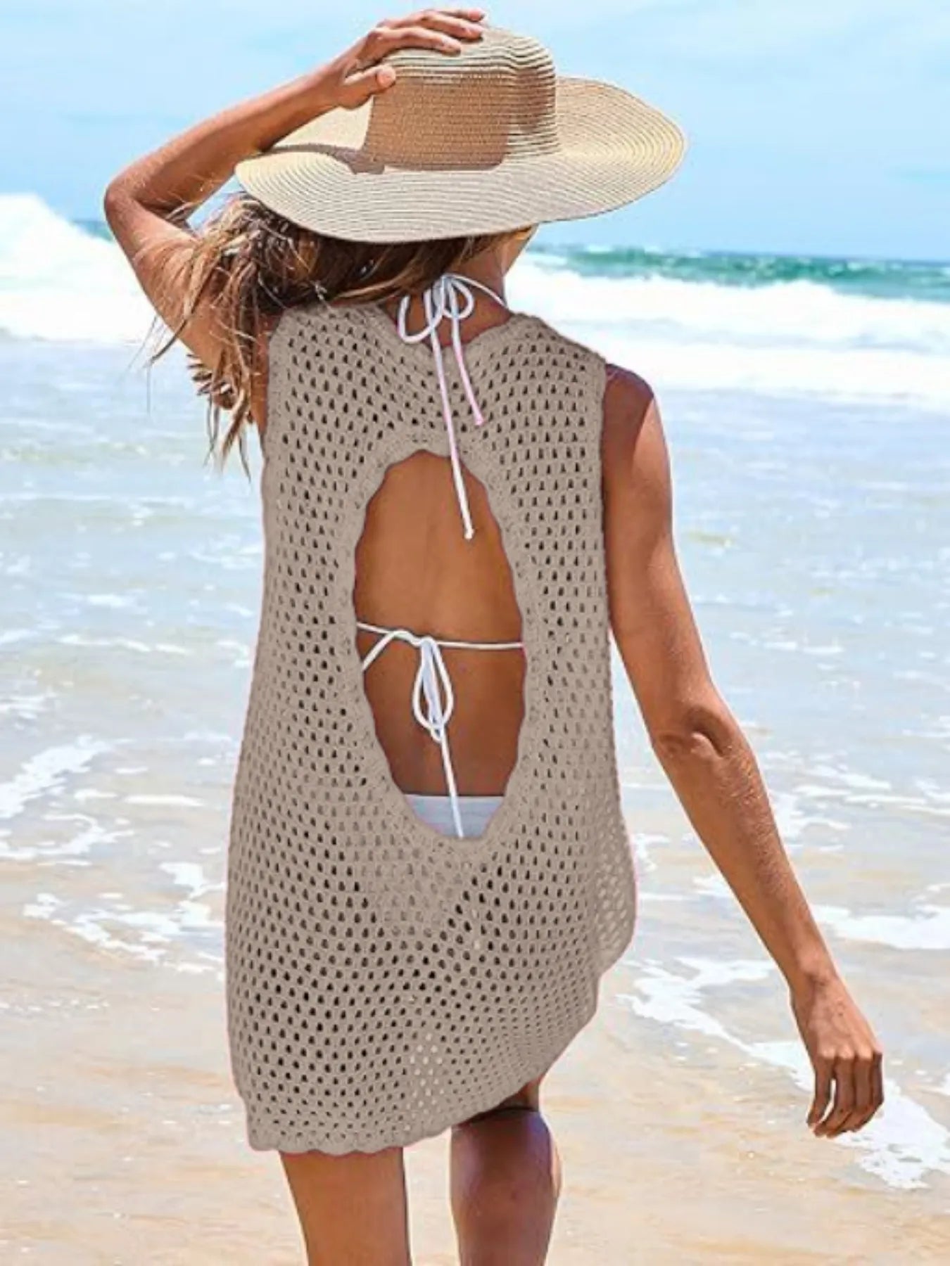 Color Block Openwork Sleeveless Cutout Back Cover-Up - Redemption By Ashley North