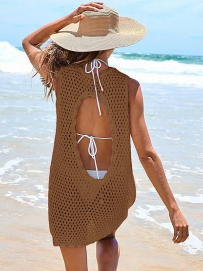 Color Block Openwork Sleeveless Cutout Back Cover-Up - Redemption By Ashley North