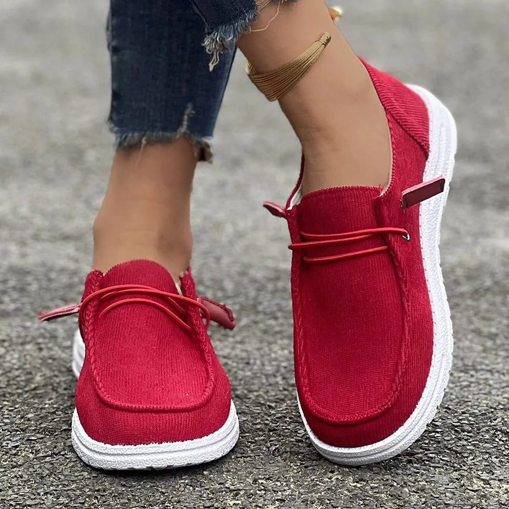 Red Trendsi round toe flat slip-on shoes for women, featuring a sleek, comfortable design and easy slip-on style.