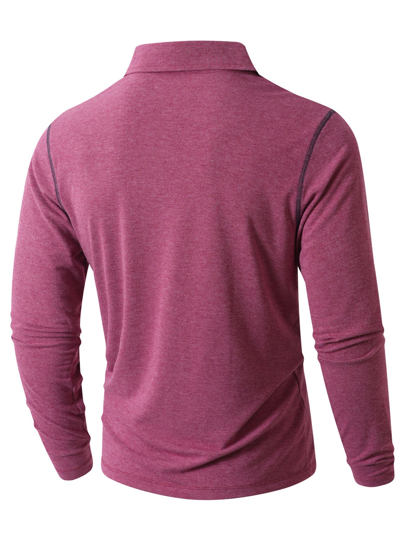 Men's rose-red full-size long sleeve casual polo shirt by Trendsi, featuring a classic collar and comfortable fit.