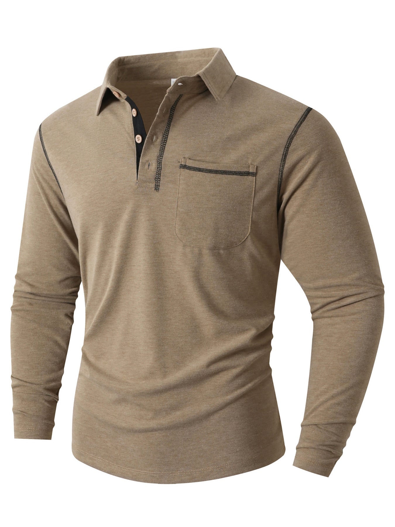 Rose red men's long sleeve casual polo shirt in plus size by Trendsi, featuring a classic collar and comfortable fit.