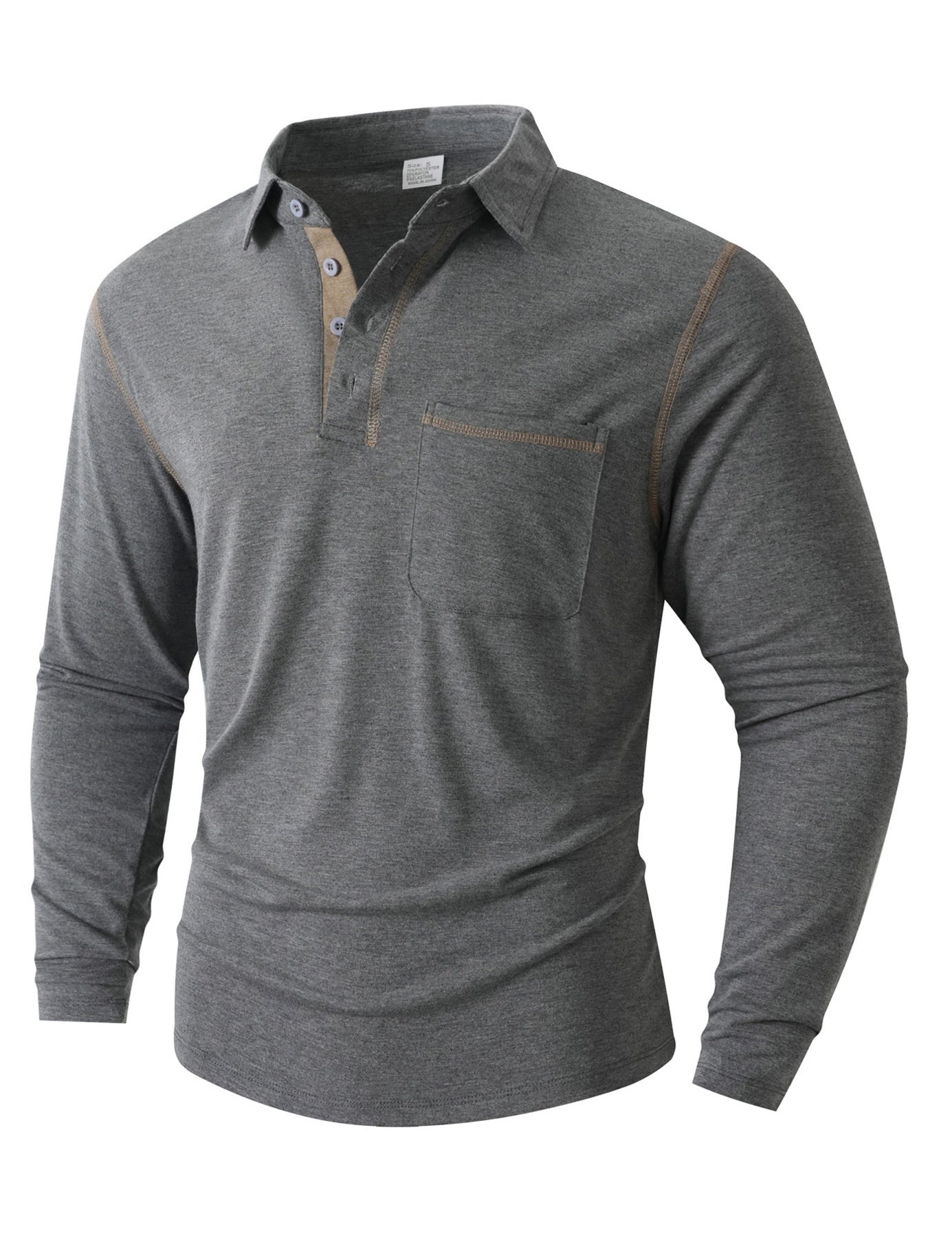 Men's full-size rose-red long sleeve casual polo shirt by Trendsi, showing the comfortable fit and classic collar design.