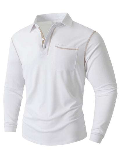 Men's full-size rose-red long sleeve casual polo shirt by Trendsi, featuring a classic collar and relaxed fit.