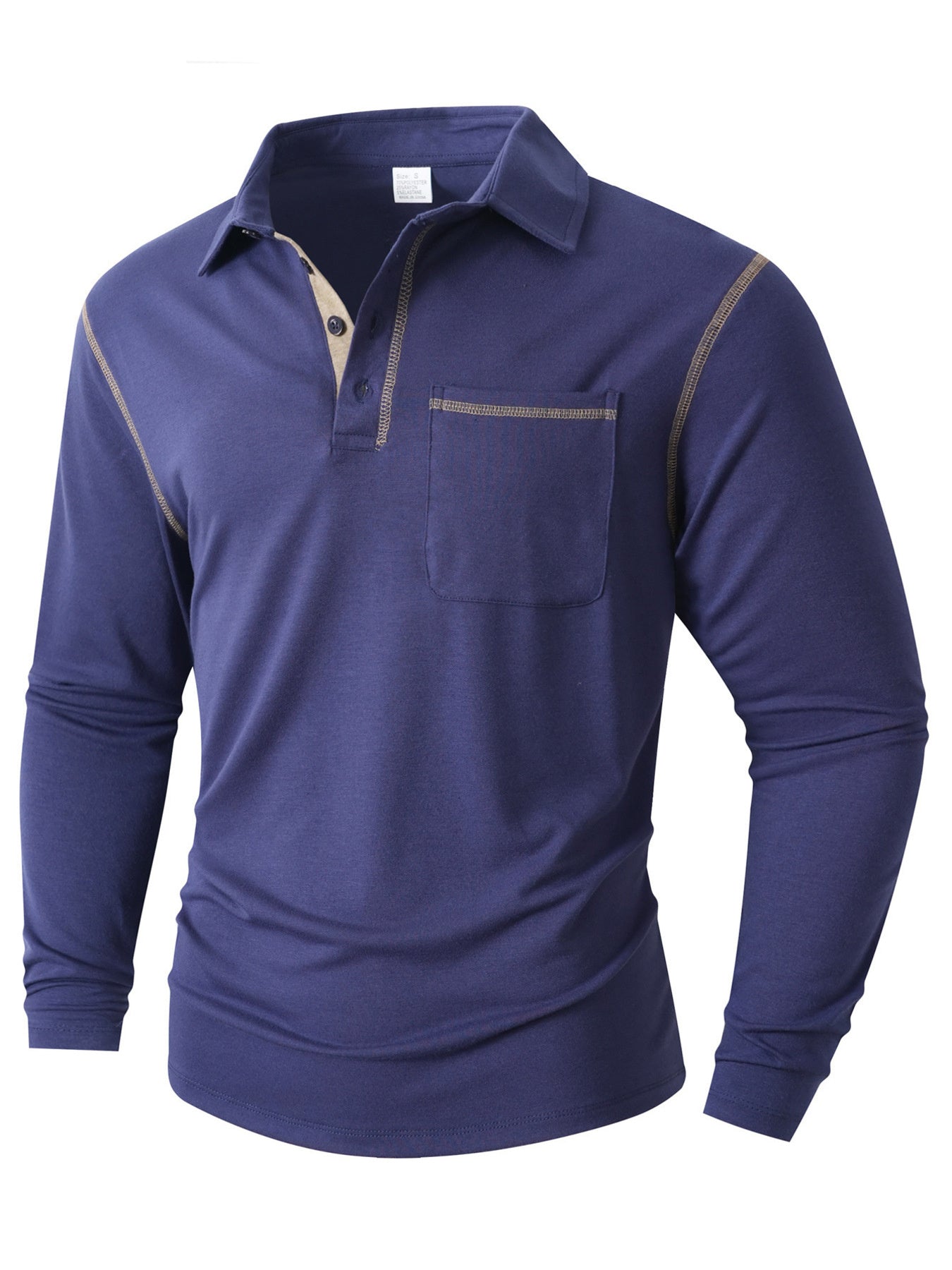Men's plus size long sleeve casual polo shirt from Trendsi, shown in a relaxed fit with collar and button-front detail.